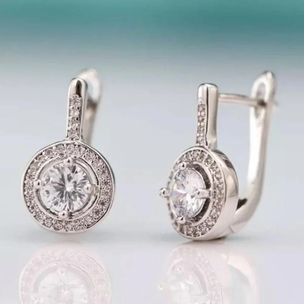 925 Sterling Silver Round Diamon Earrings, beautiful Earrings, cute Earrings. - Picture 2 of 4